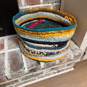 Rag Rug Coil Style Basket with Patchwork Prints Fabric